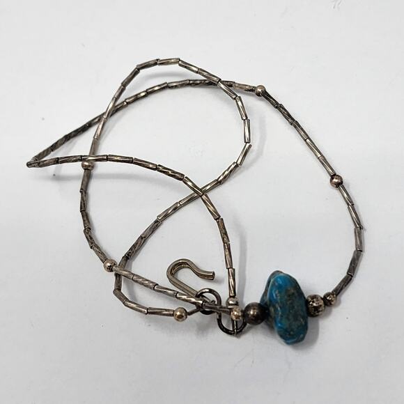 Sterling Silver Antique Vintage Genuine Raw Turquoise Necklace - Picture 5 of 7